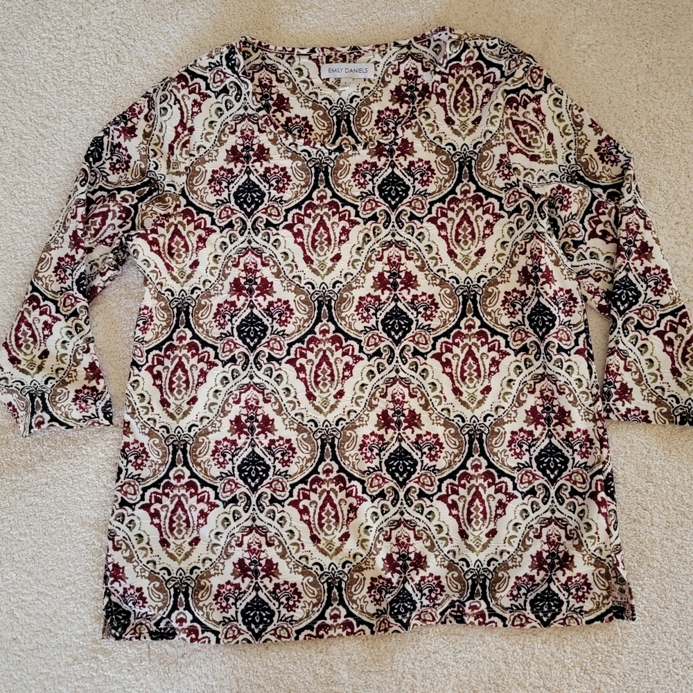 Emily Daniels Multicolor Patterned 3/4 Sleeve Blouse/Size Large
